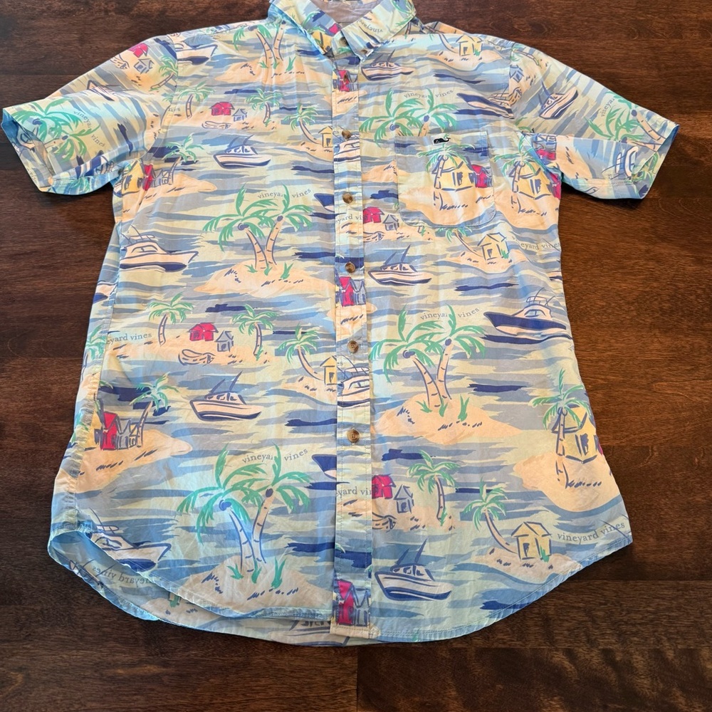 Vineyard Vines x Target Light Blue Tropical Short-Sleeve Button-Up Shirt